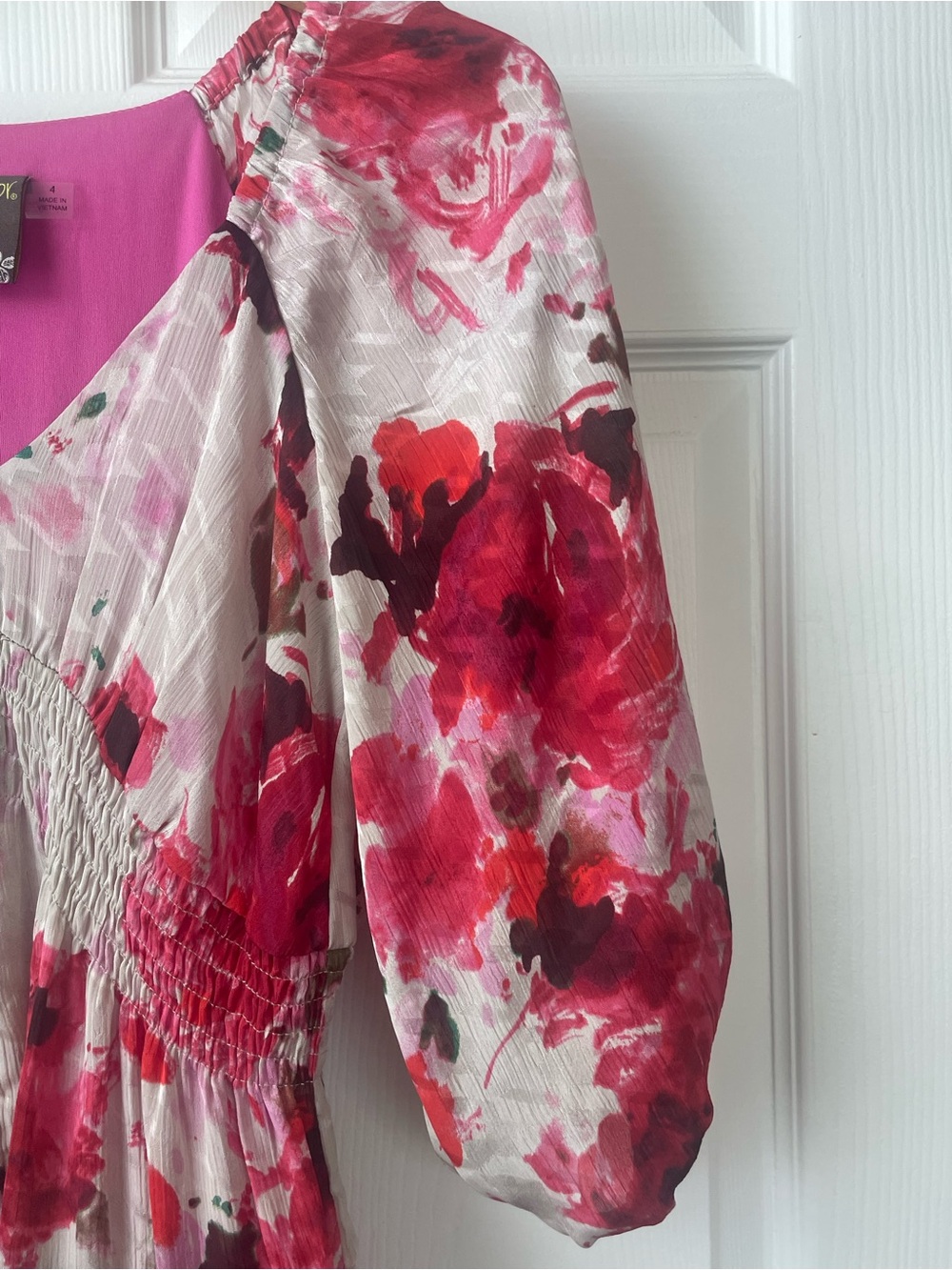 Floral Midi Dress Roses Smocked Waist Feminine Romantic Cottagecore Euro Summer - Picture 4 of 16
